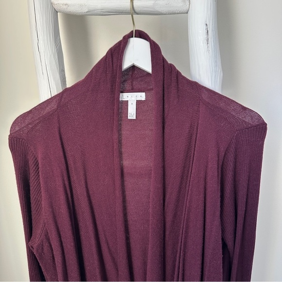 Leith Drape Front Long Duster Lightweight Cardigan Burgandy SZ Medium - Picture 2 of 10